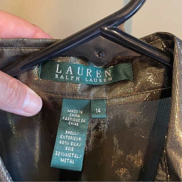 Ralph Lauren Sleeveless Top 14 Liquid Gold Lame Metallic Ruffle Silk Blend Glam - Picture 4 of 5